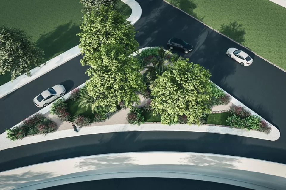 Rendering of slip lane with corner island
